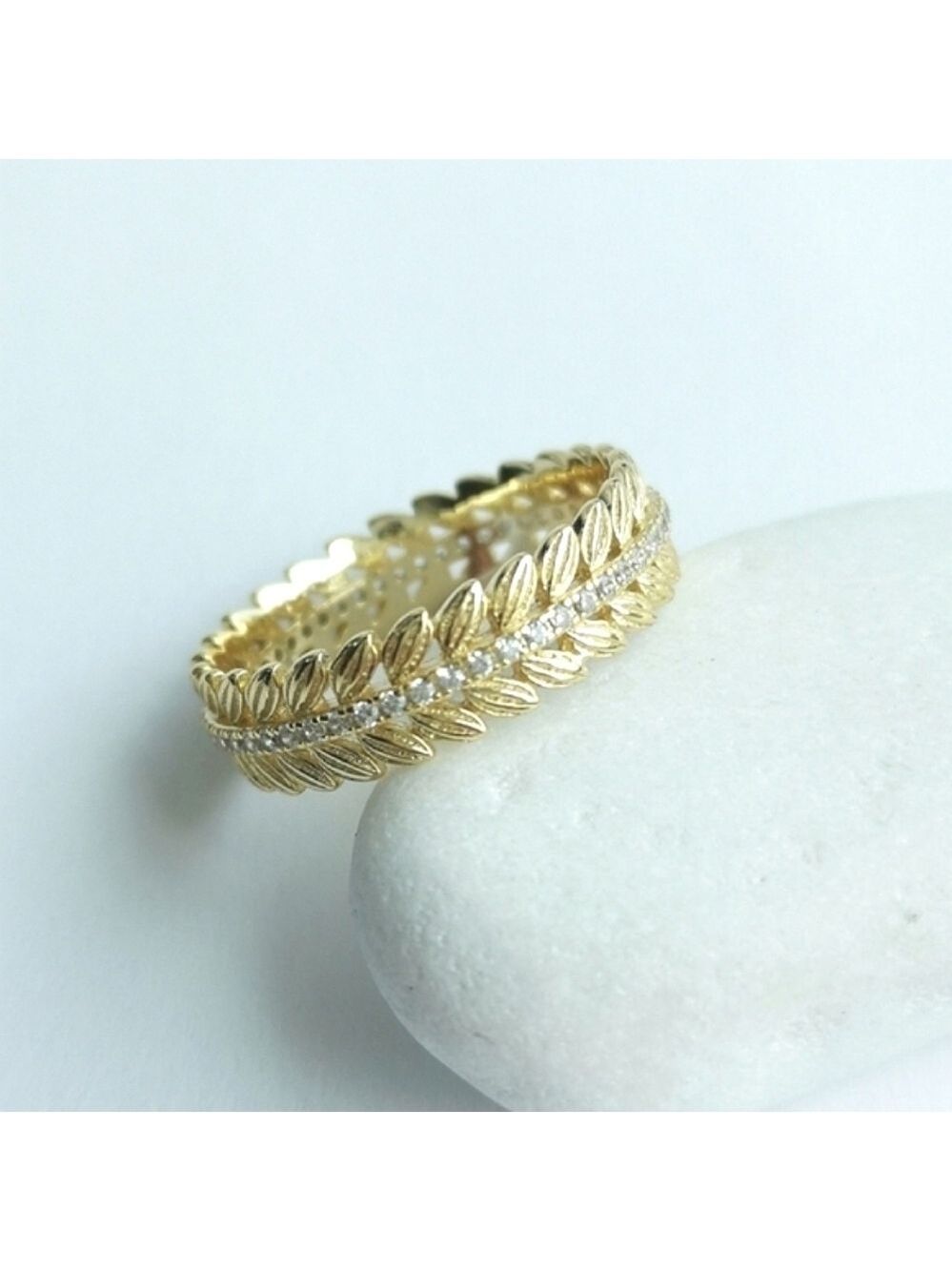 White Sapphire Eternity Band Ring 14K Gold over Sterling Silver 🆕